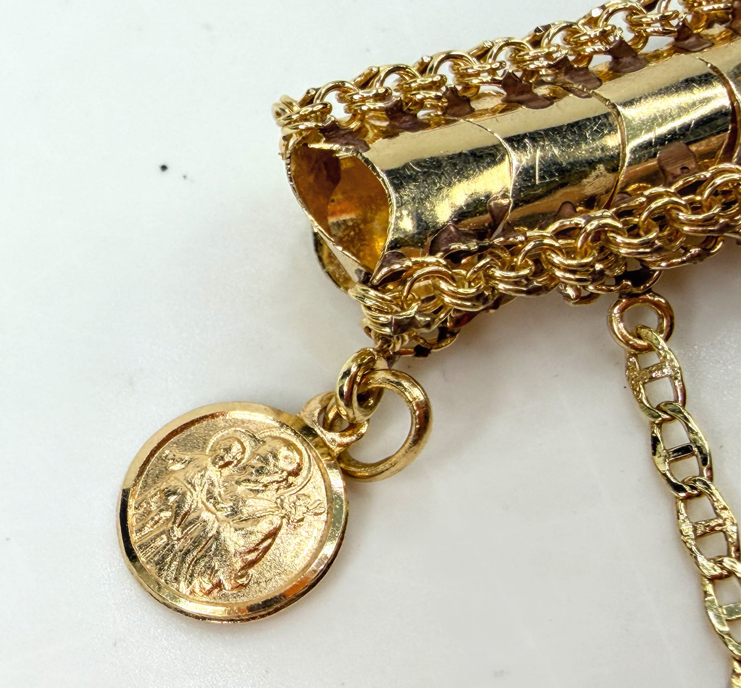 Vintage 14K Gold Charm Bracelet 8 Charms Playboy Diploma 7.25" JR1953