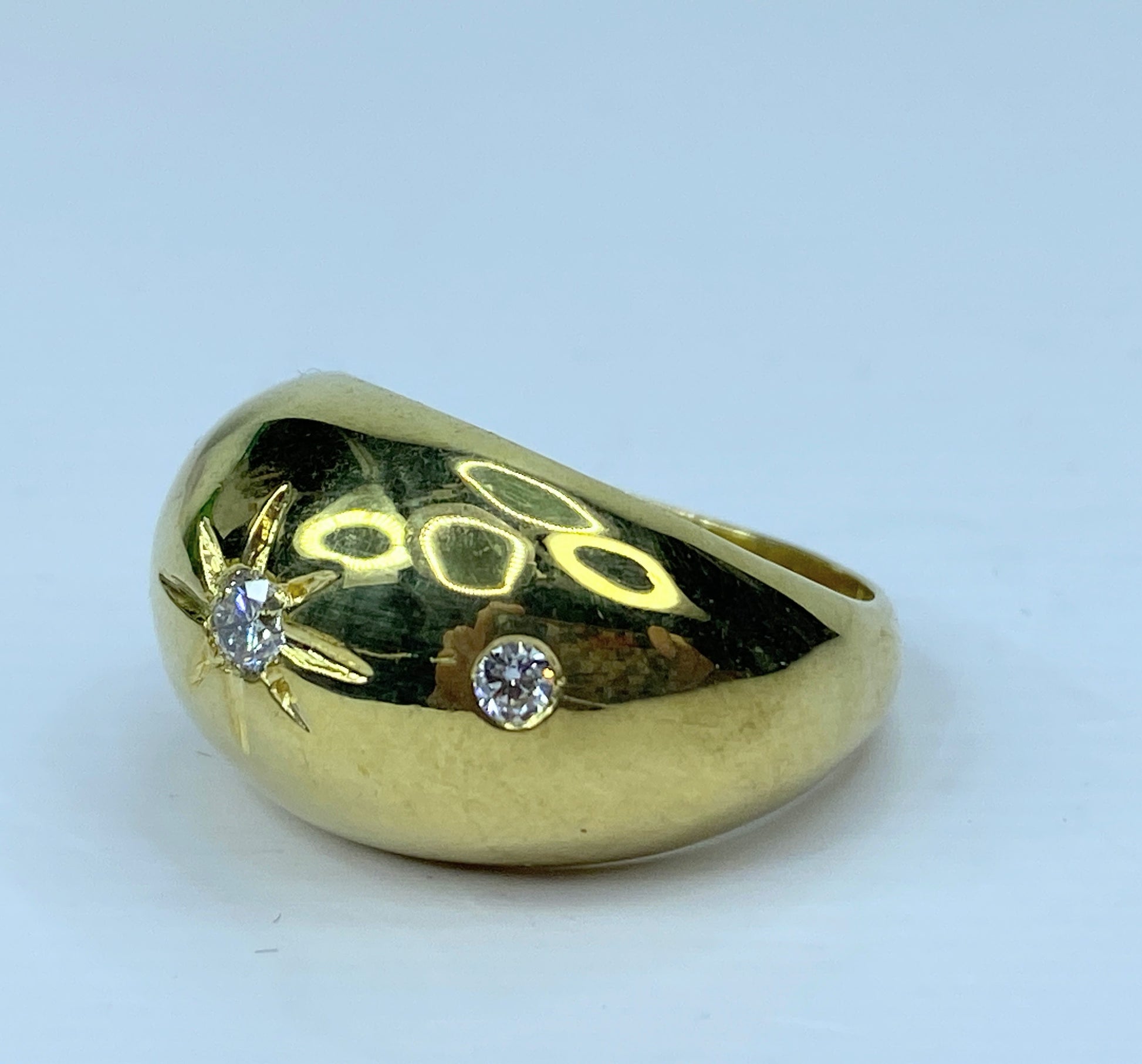 18K yellow gold 0.22ct G/VS Round diamond Starburst Dome ring s7.25 10.2g JR667