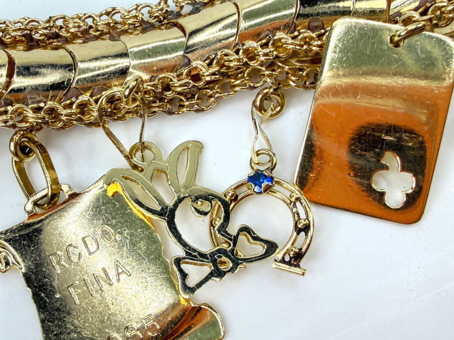 Vintage 14K Gold Charm Bracelet 8 Charms Playboy Diploma 7.25" JR1953