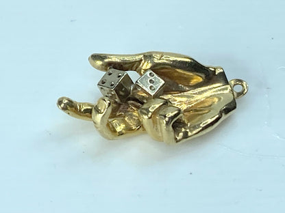 14K two tone gold dice on hand charm pendant 1 1/4" x 3/4" 11.4g JR192