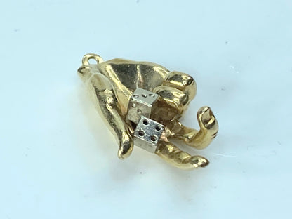 14K two tone gold dice on hand charm pendant 1 1/4" x 3/4" 11.4g JR192