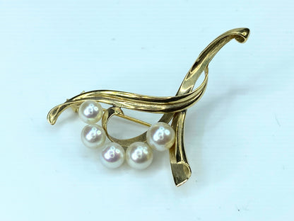 Mikimoto 18K yellow gold Akoya graduated Pearl brooch 5.2g JR9535