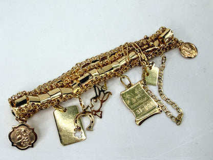 Vintage 14K Gold Charm Bracelet 8 Charms Playboy Diploma 7.25" JR1953