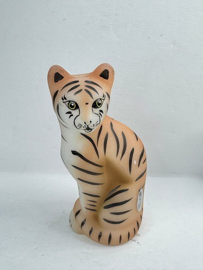 Vintage Fenton Tiger Cat Figurine Hand Painted Signed C.C. Hardman 5.25" A1209