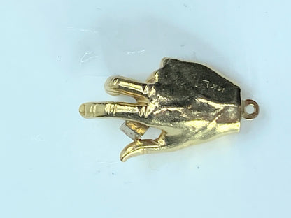 14K two tone gold dice on hand charm pendant 1 1/4" x 3/4" 11.4g JR192