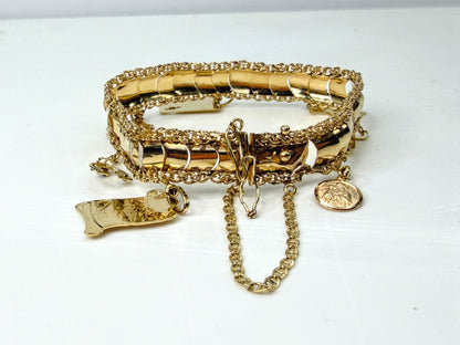 Vintage 14K Gold Charm Bracelet 8 Charms Playboy Diploma 7.25" JR1953