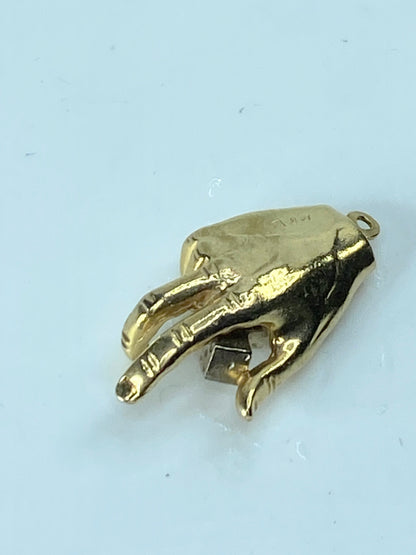 14K two tone gold dice on hand charm pendant 1 1/4" x 3/4" 11.4g JR192