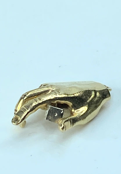 14K two tone gold dice on hand charm pendant 1 1/4" x 3/4" 11.4g JR192