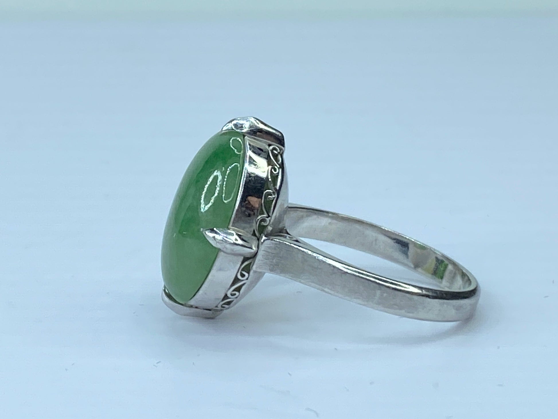 Art Deco “A” Jadeite Jade Platinum statement Ring 8g s6.5 JR668