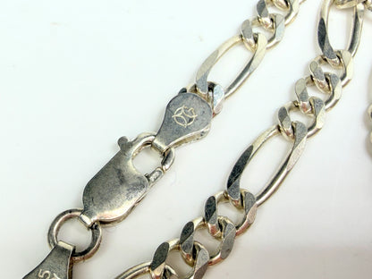 Sterling silver Oval Engraved Locket Necklace Figaro Chain 21" Italy JR1290