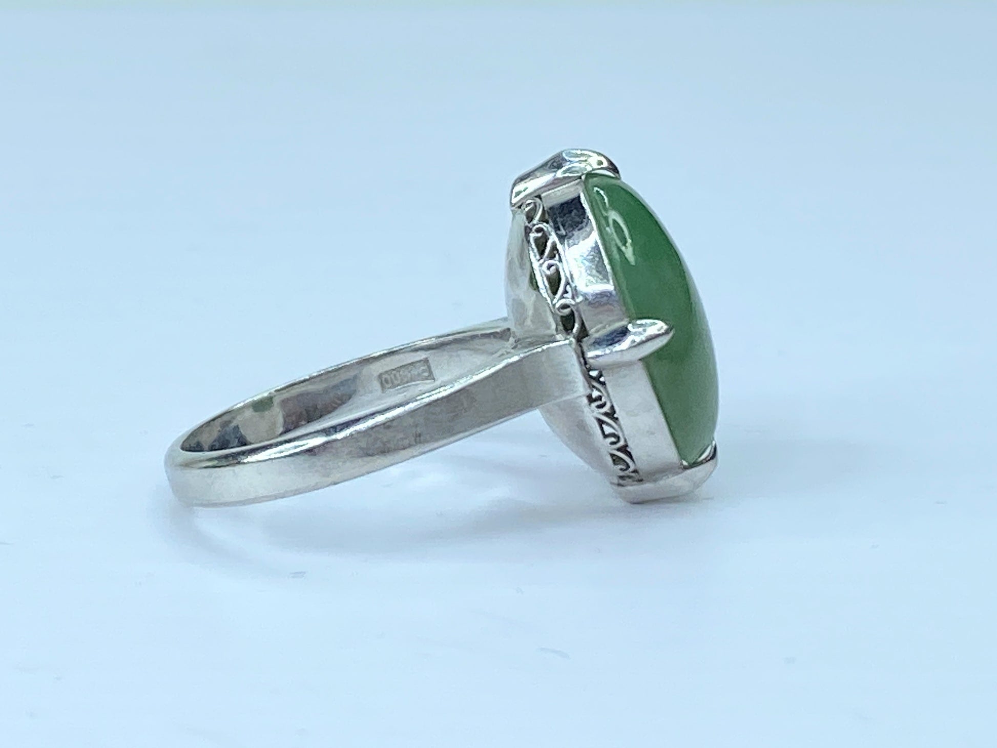 Art Deco “A” Jadeite Jade Platinum statement Ring 8g s6.5 JR668