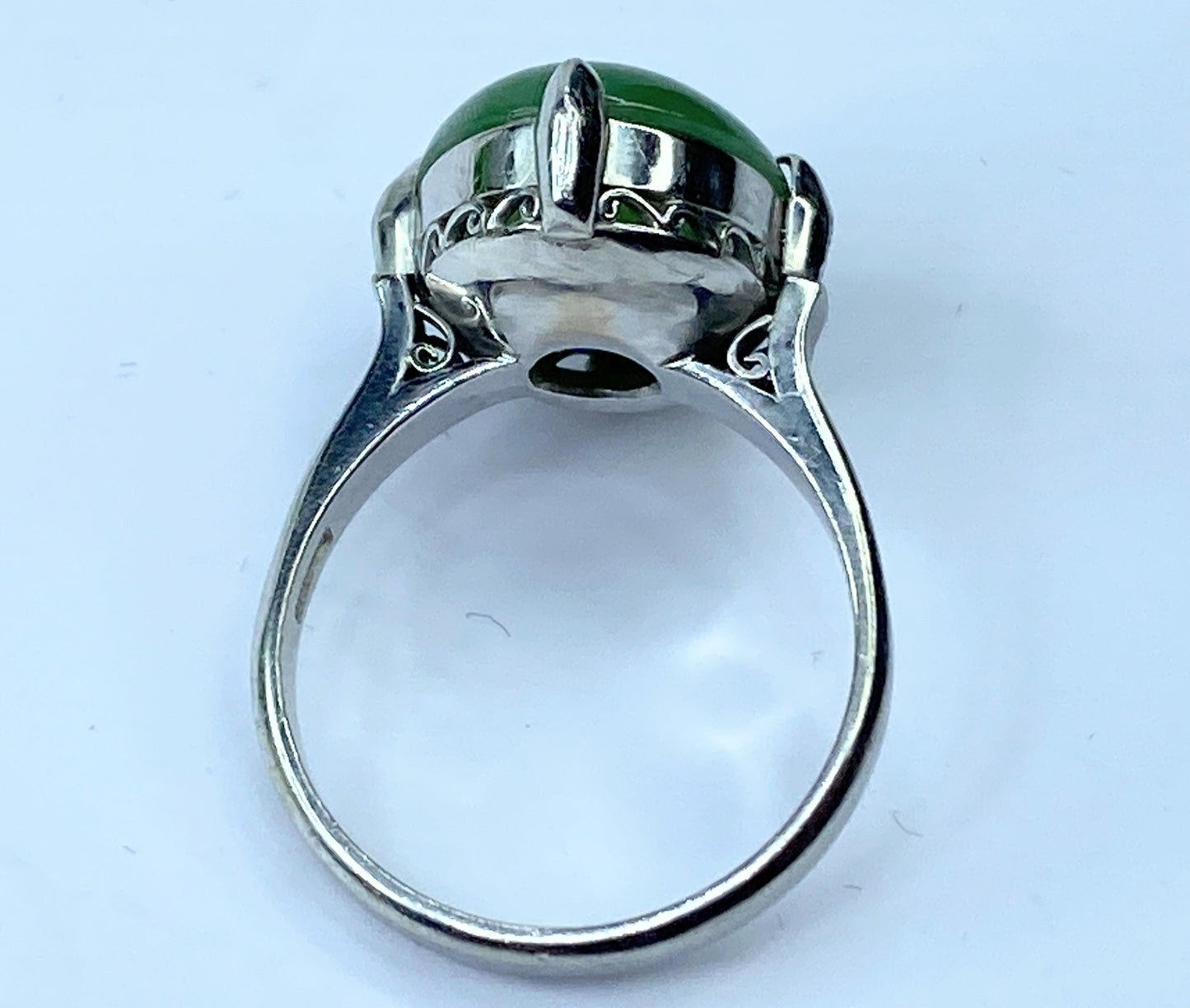 Art Deco “A” Jadeite Jade Platinum statement Ring 8g s6.5 JR668