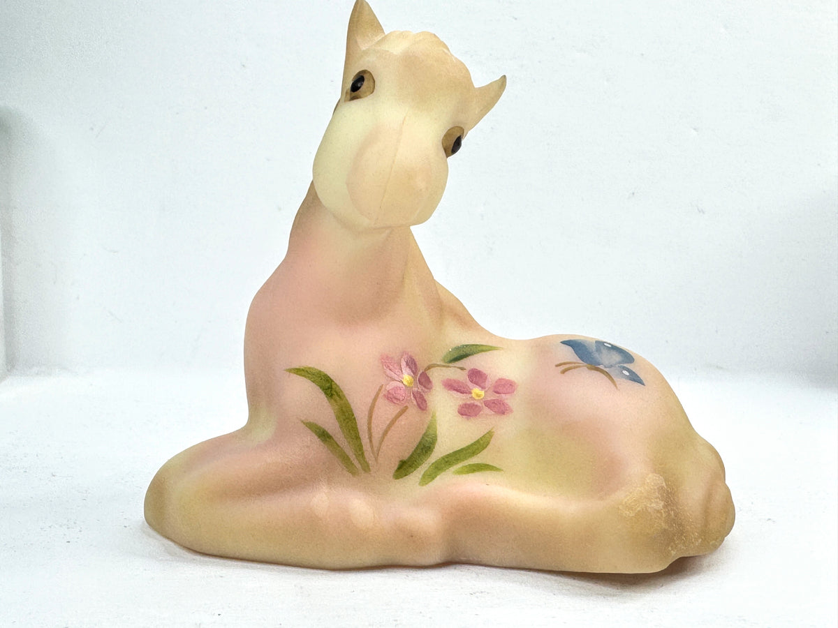 Vintage Fenton Burmese Satin Uranium Glass Hand Painted Foal Horse 5057-SS A1210
