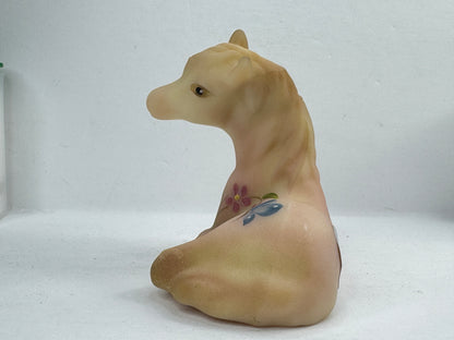 Vintage Fenton Burmese Satin Uranium Glass Hand Painted Foal Horse 5057-SS A1210
