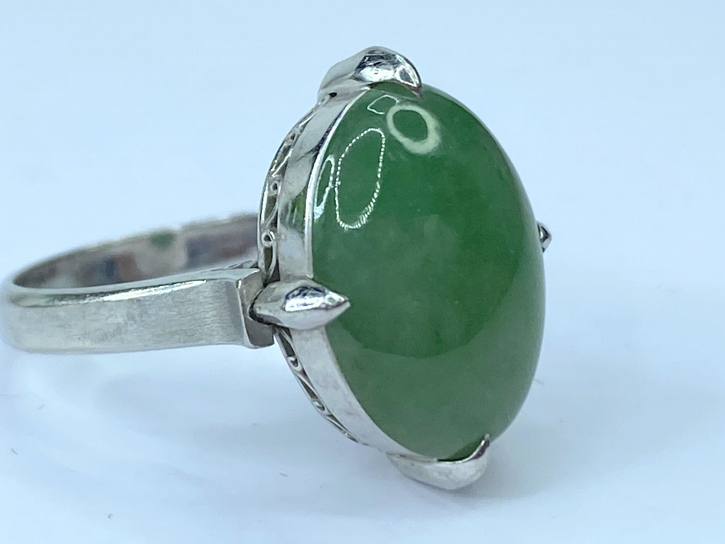 Art Deco “A” Jadeite Jade Platinum statement Ring 8g s6.5 JR668