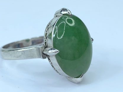 Art Deco “A” Jadeite Jade Platinum statement Ring 8g s6.5 JR668