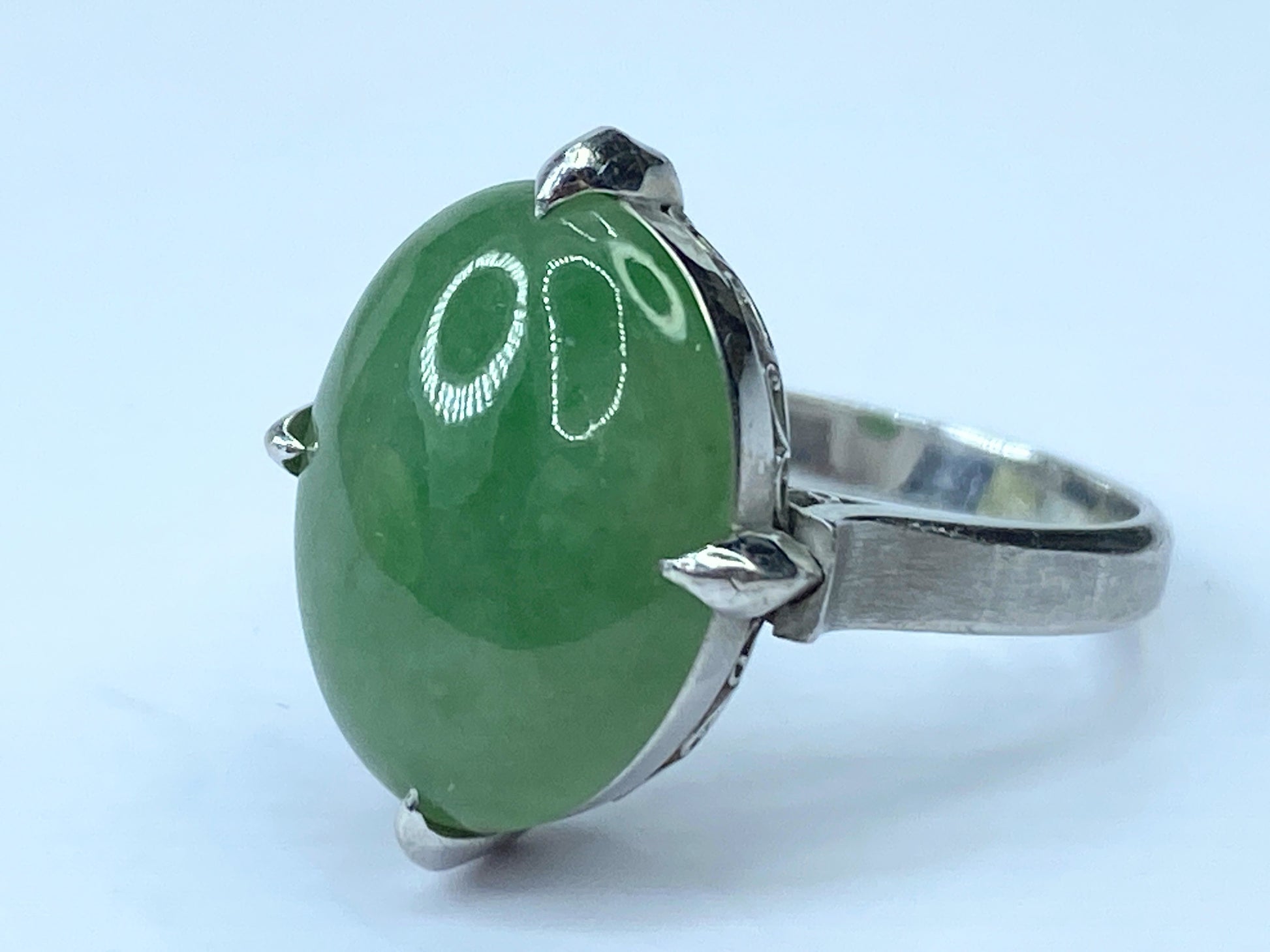 Art Deco “A” Jadeite Jade Platinum statement Ring 8g s6.5 JR668