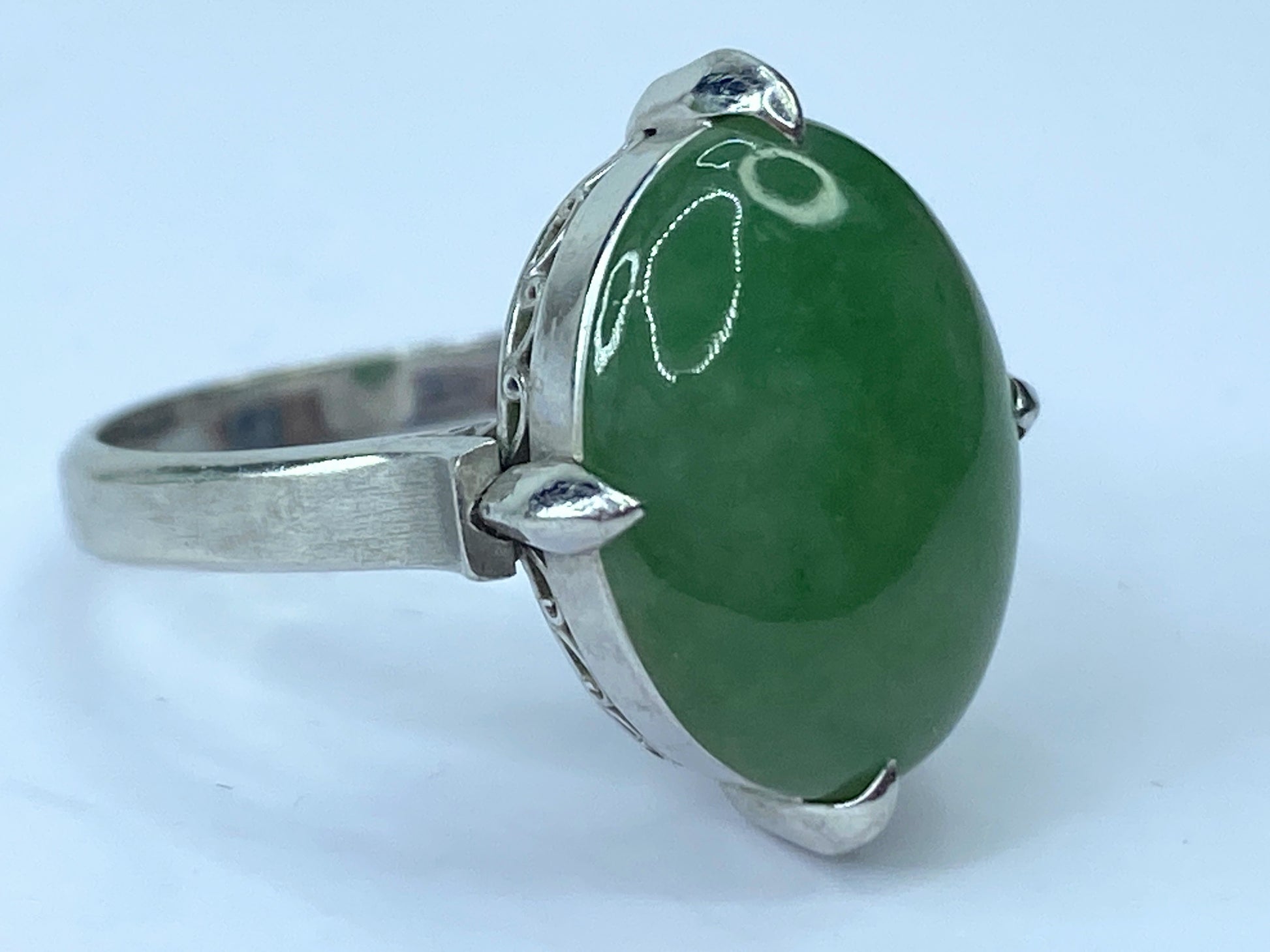 Art Deco “A” Jadeite Jade Platinum statement Ring 8g s6.5 JR668
