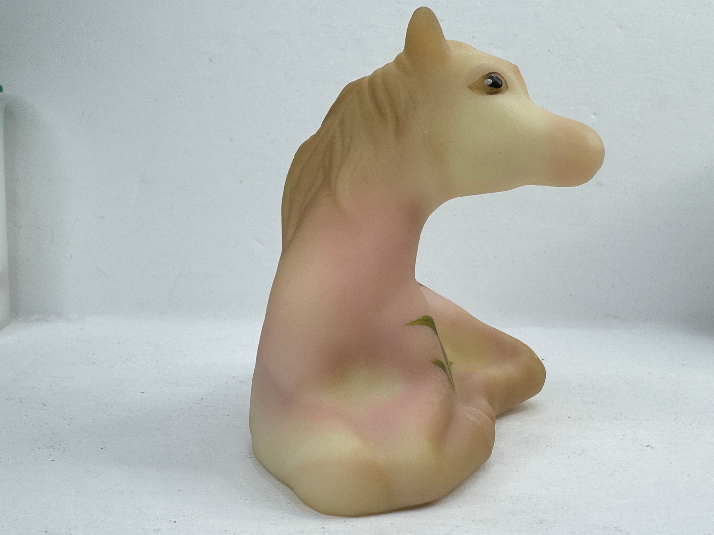 Vintage Fenton Burmese Satin Uranium Glass Hand Painted Foal Horse 5057-SS A1210