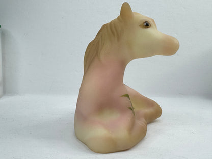 Vintage Fenton Burmese Satin Uranium Glass Hand Painted Foal Horse 5057-SS A1210