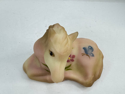 Vintage Fenton Burmese Satin Uranium Glass Hand Painted Foal Horse 5057-SS A1210
