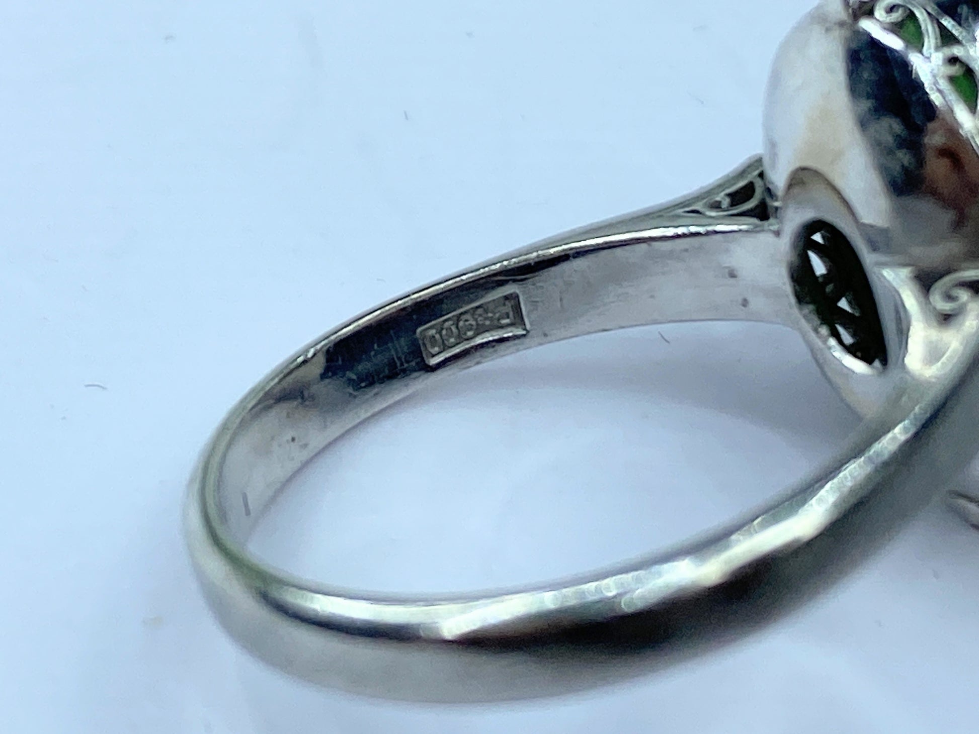 Art Deco “A” Jadeite Jade Platinum statement Ring 8g s6.5 JR668