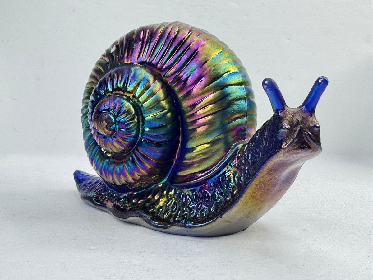 Vintage Fenton Favrene Iridescent Cobalt Blue Art Glass Snail Figurine A1212
