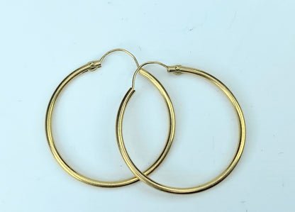 High polished 14K yellow gold 1.25mm Hoop 1.0" earrings JR9507