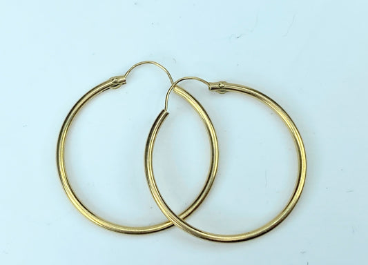 High polished 14K yellow gold 1.25mm Hoop 1.0" earrings JR9507