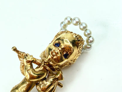 Vintage William Ruser 14K Gold Pearl "Sunday Child" Cherub Brooch JR1955