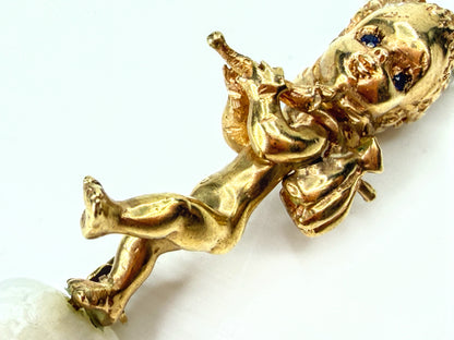 Vintage William Ruser 14K Gold Pearl "Sunday Child" Cherub Brooch JR1955