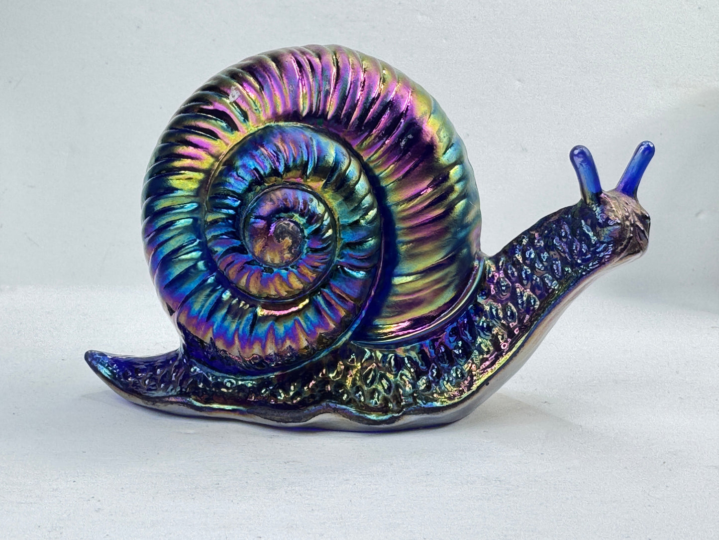 Vintage Fenton Favrene Iridescent Cobalt Blue Art Glass Snail Figurine A1212