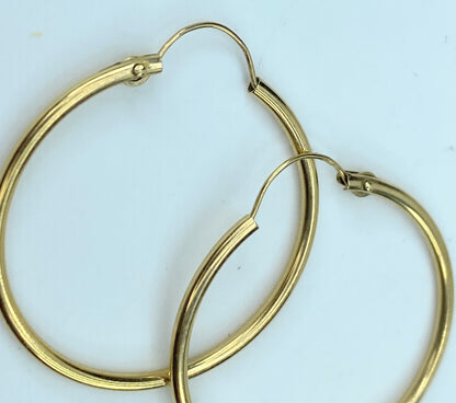 High polished 14K yellow gold 1.25mm Hoop 1.0" earrings JR9507