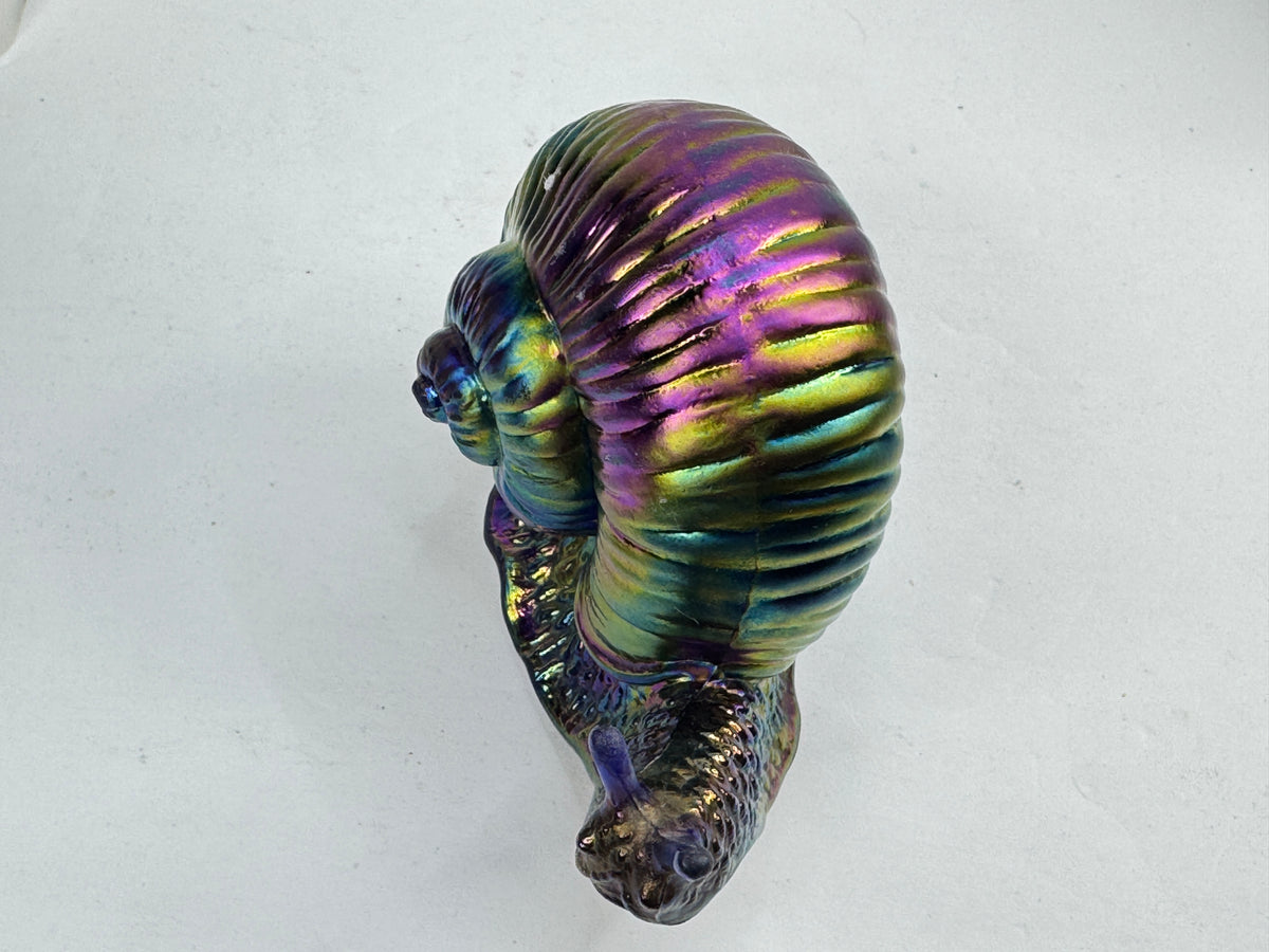 Vintage Fenton Favrene Iridescent Cobalt Blue Art Glass Snail Figurine A1212
