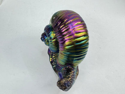 Vintage Fenton Favrene Iridescent Cobalt Blue Art Glass Snail Figurine A1212
