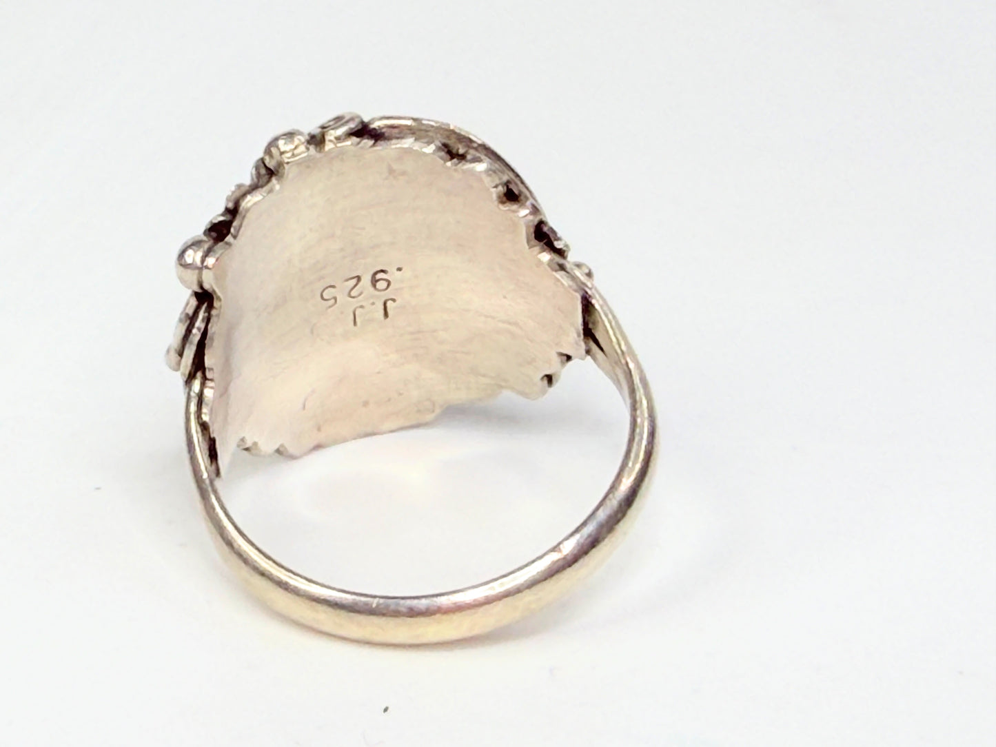 Vintage Sterling Silver Malachite Ring Ornate Handcrafted Setting s6.75 JR1292