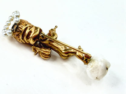 Vintage William Ruser 14K Gold Pearl "Sunday Child" Cherub Brooch JR1955