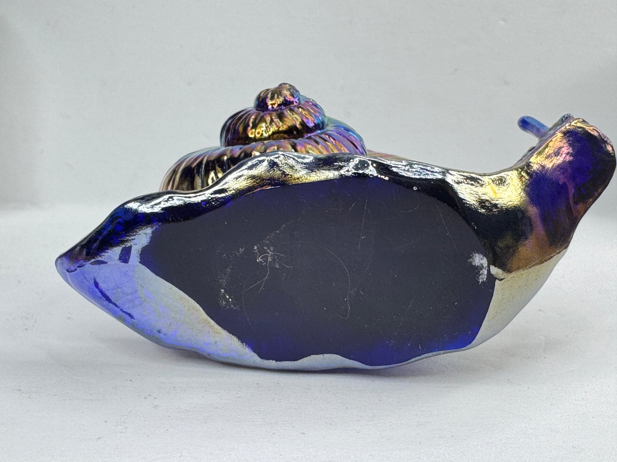 Vintage Fenton Favrene Iridescent Cobalt Blue Art Glass Snail Figurine A1212