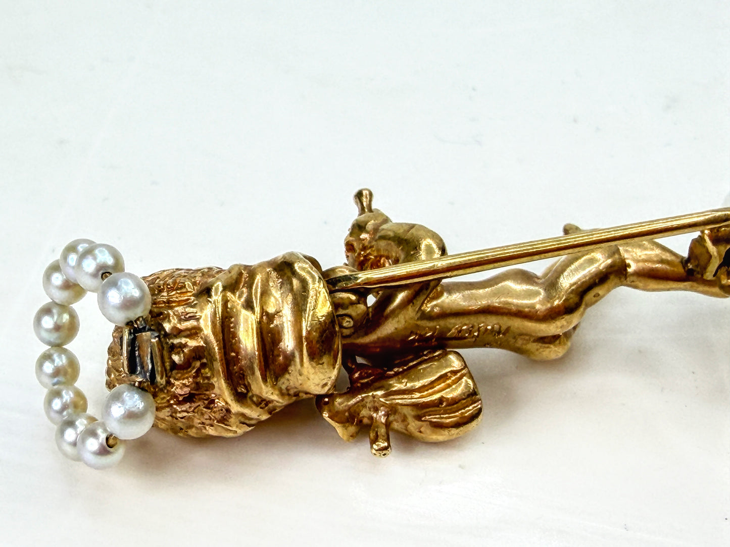 Vintage William Ruser 14K Gold Pearl "Sunday Child" Cherub Brooch JR1955