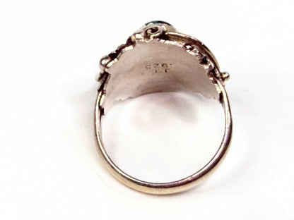 Vintage Sterling Silver Malachite Ring Ornate Handcrafted Setting s6.75 JR1292