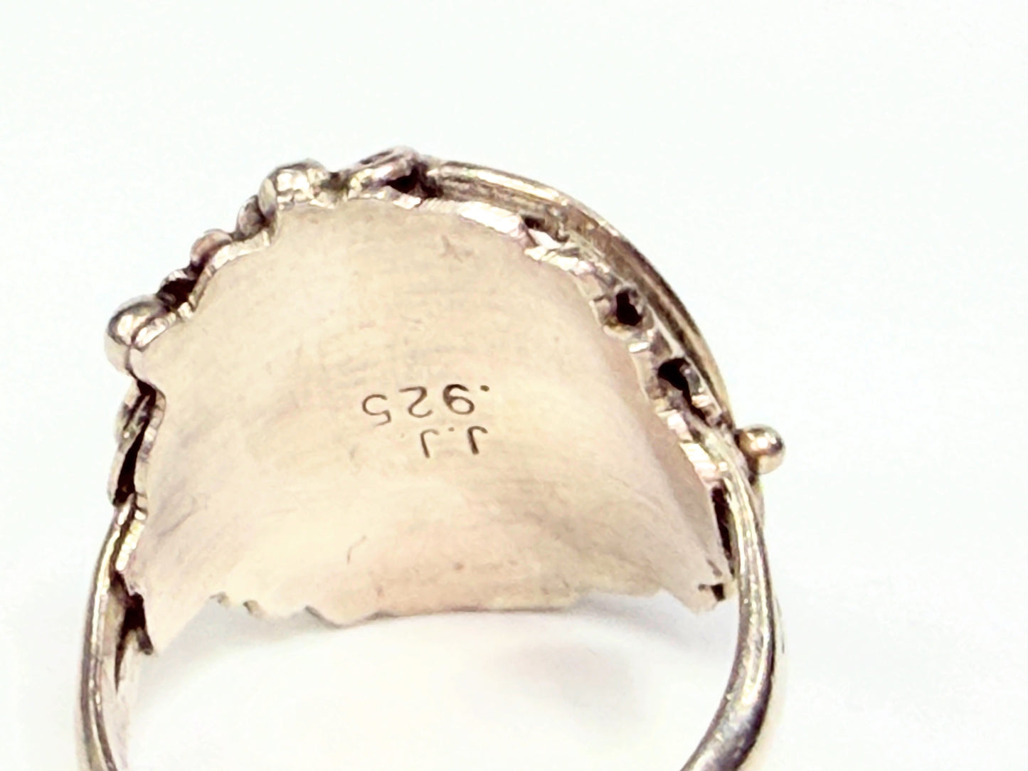 Vintage Sterling Silver Malachite Ring Ornate Handcrafted Setting s6.75 JR1292