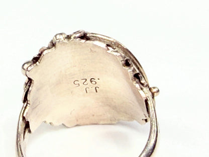 Vintage Sterling Silver Malachite Ring Ornate Handcrafted Setting s6.75 JR1292