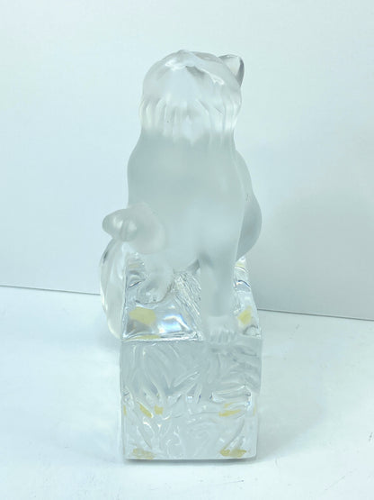 Lalique France Frosted Crystal Kitty Cat paw up Sculpture Paperweight A721