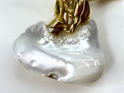 Vintage 14K Gold Cherub Angel Brooch Baroque Pearl Sapphire Eyes 13.2g JR1956