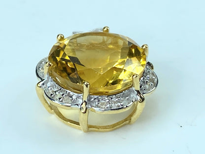 10K yellow gold 14mm Citrine Diamond pendant 4.3g JR9539