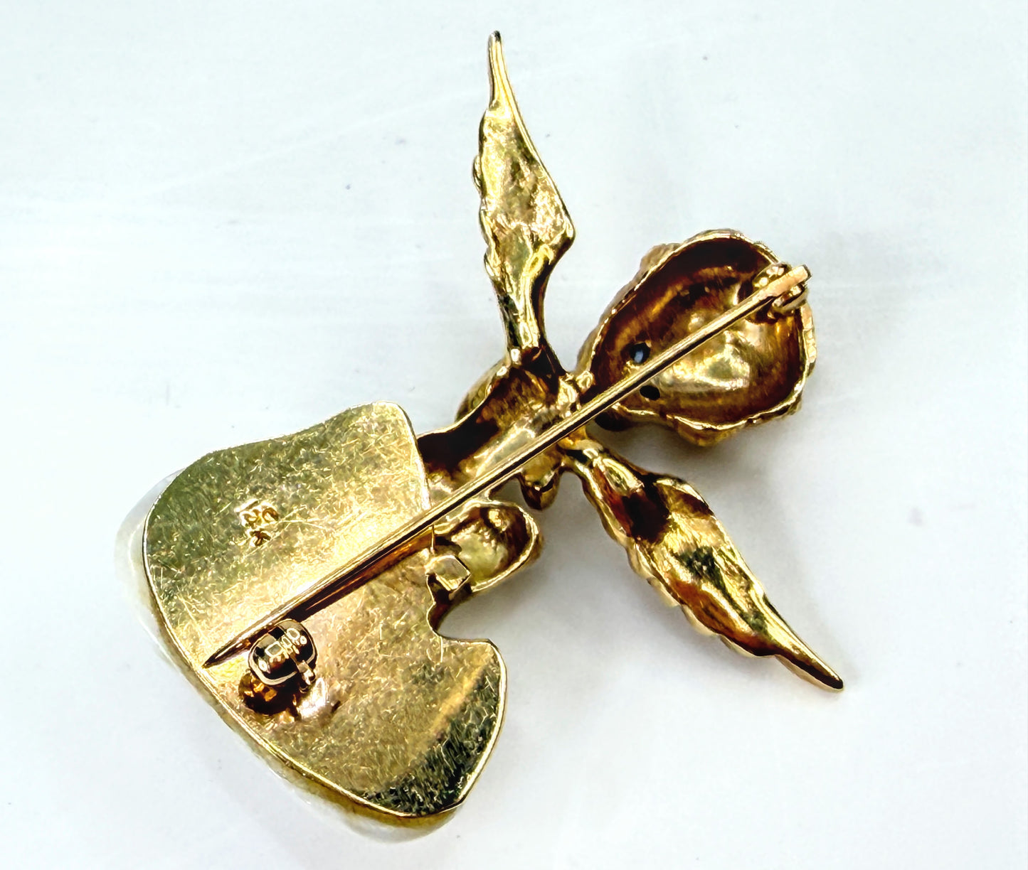 Vintage 14K Gold Cherub Angel Brooch Baroque Pearl Sapphire Eyes 13.2g JR1956