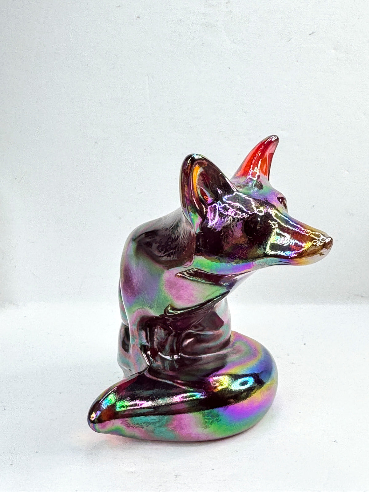 Vintage Fenton Amethyst Carnival Glass Fox Figurine Iridescent Rainbow A1213