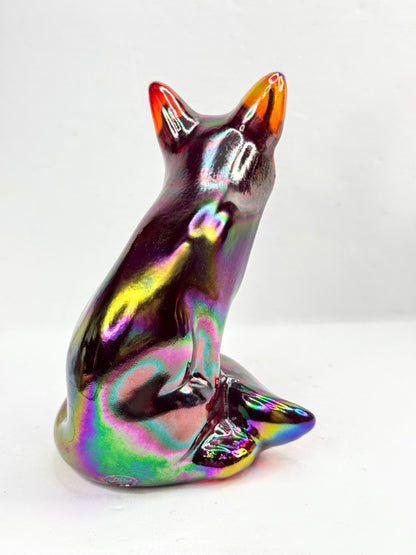 Vintage Fenton Amethyst Carnival Glass Fox Figurine Iridescent Rainbow A1213
