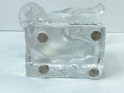 Lalique France Frosted Crystal Kitty Cat paw up Sculpture Paperweight A721