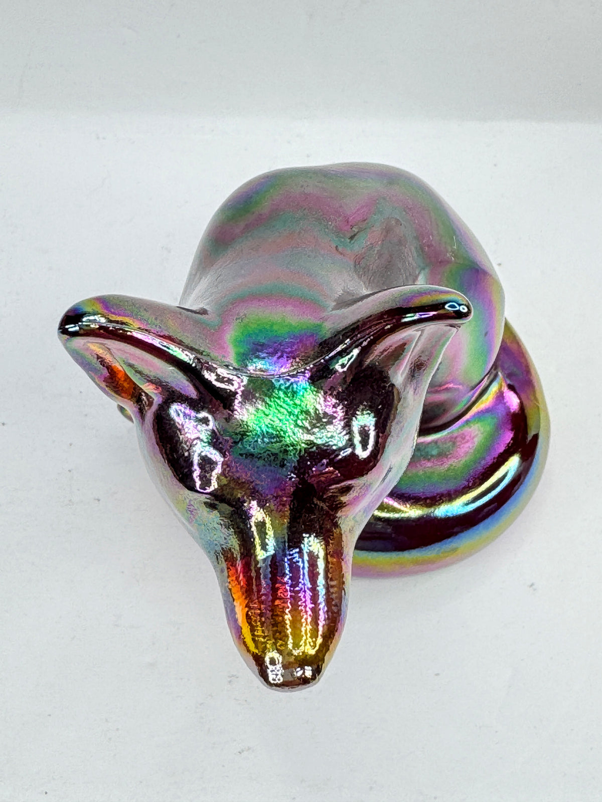 Vintage Fenton Amethyst Carnival Glass Fox Figurine Iridescent Rainbow A1213
